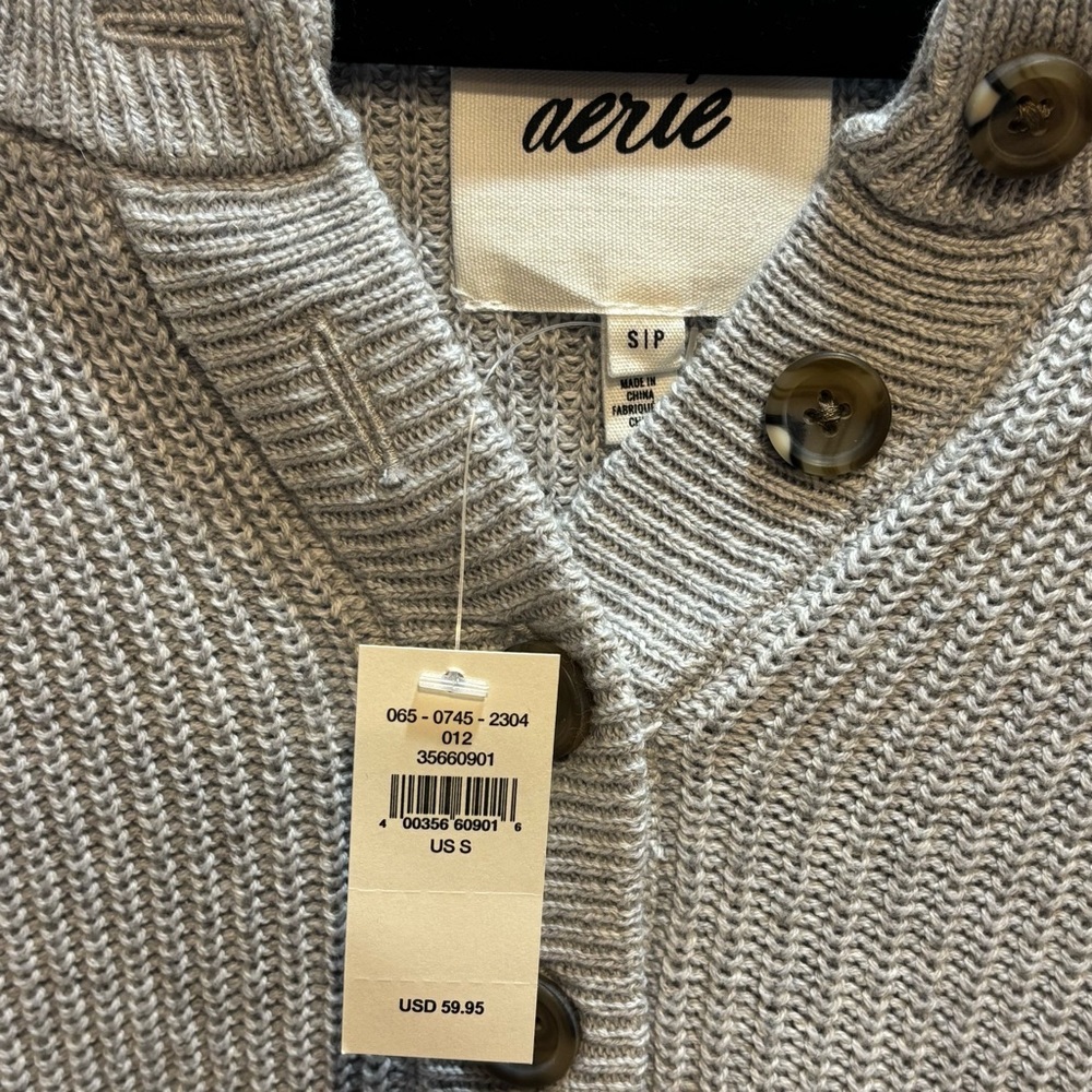 NWT Aerie Henley Button Heather Gray Sweater Size S - Picture 3 of 8